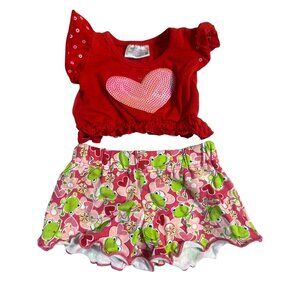 Build-A-Bear Workshop Red Heart Top Frog Print Shorts Set Pink Sequin Teddy Bear